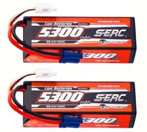 SUNPADOW 3S Lipo Battery 11.1V 5300mAh 100C Hard Case Rechargeable with EC5 Connector for RC Buggy Truggy Vehicles Car Truck Tank Racing Hobby 2 Count