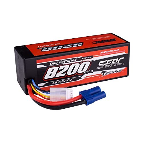 SUNPADOW 4S Lipo Battery 100C 8200mAh 14.8V with EC5 Connector Hard Case Rechargeable for RC Car Vehicles