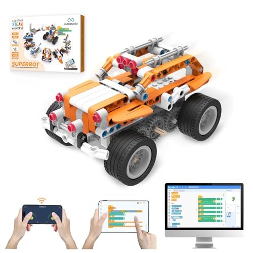 Makerzoid STEM Coding Robot Kits with Jeep Nukizer RC Body for Kids Ages 6+ 26 in 1 Educational Programmable Scratch Coding Robotics Kit 400+ Pcs
