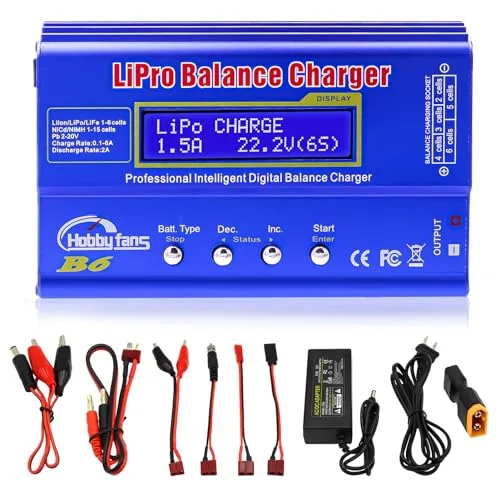 Hobby Fans B6 Mini Professional Balance Charger Discharger with Power Supply for 1S 6S LiPo Lilon Life NiCd NiMh Pb RC Battery Perfect for Mini RC Hobby Enthusiasts