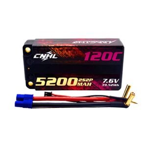 CNHL 2S Shorty Lipo Battery 5200mAh 120C 7.6V High Voltage Hard Case with EC3 Plug for Tokin RC Truck and Other 1/8 1/10 RC Vehicles