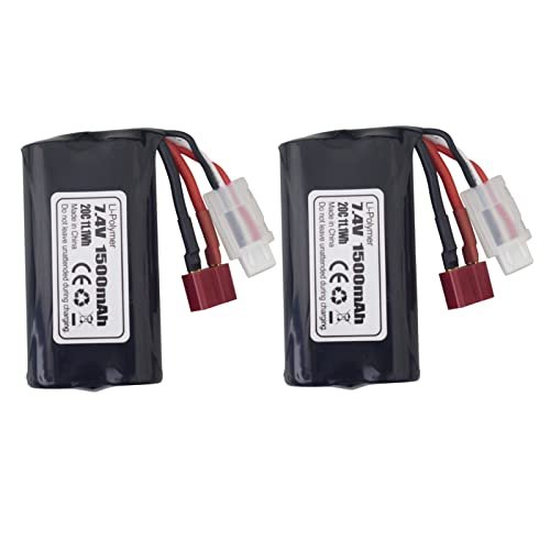 Fytoo Accessories 2PCS 7.4V 1500mAh T-Plug Lithium Battery for WLOTYS 12423 12401 12403 12428 HM163 HM164 YC200 9155 9156 4WD High Speed Off-Road RC RC Car Battery