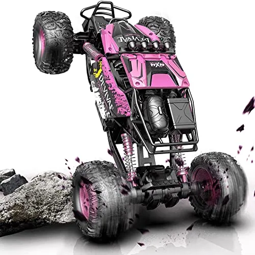 CROBOLL 1/12 Large RC Cars Toys for Boys Girls with Lifting Function 4WD Remote Control Car Gifts for Kids 4X4 Off Road RC Rock Crawler 2 4GHz Croboll RC Truck with 2 Batteries 60Mins Play Pink