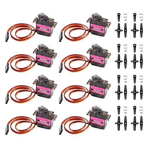 Alinan 8pcs MG90S Servo Micro Steering Gear 360 Degree Neutral Mark 9G Servo Motor for Miss Vegas RC Boat Helicopter Airplane