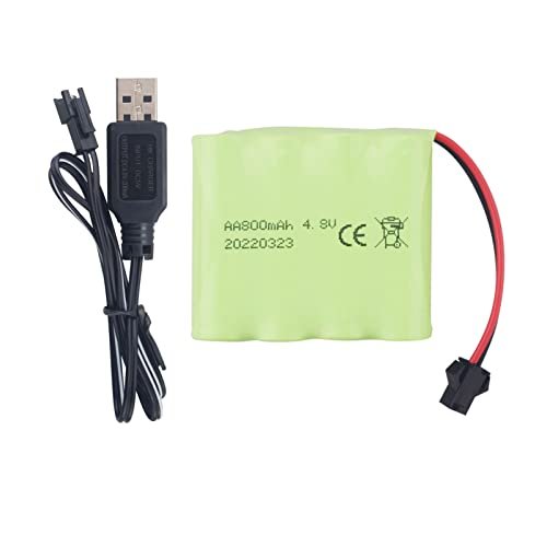 Fytoo 1PCS AA 4.8V 800mAh Rechargeable RC Toy Car Battery SM2P Plug RC Truck Stunt Car Excavator Toy Car Battery and Accessories 1PCS USB Charging Cable