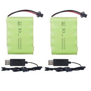 Fytoo 2PCS AA 6.0V 800mAh Rechargeable Battery for Volvo EC160E RC Excavator and Other RC Toys with SM2P Plug and USB Charging Cable