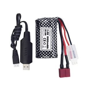 PUOO 1PCS 7.4V 800mAh T-Plug Lithium Battery with USB Charging Cable for YC100 HM161 HM162 HM166 HM201 9145 RC Toy Car RC 4WD High Speed Off-Road RC Car