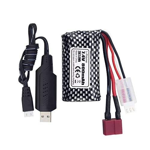 PUOO 1PCS 7.4V 800mAh T Plug Lithium Battery with USB Charging Cable for YC100 HM161 HM162 HM166 HM201 9145 RC Toy Car