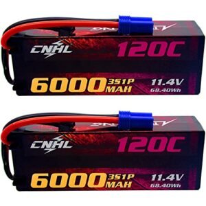 CNHL 6000mAh 3S Lipo Battery 11.4V High Voltage 120C with EC5 Plug Hard Case RC Battery for Rc Car Truck Tank Racing Hobby Buggy Truggy（2 Packs）