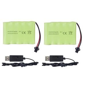 Sea Jump 2PCS AA 6.0V 800mAh Rechargeable RC Toy Car Battery SM2P Plug for RC Excavator Volvo EC160E and Other RC Vehicles