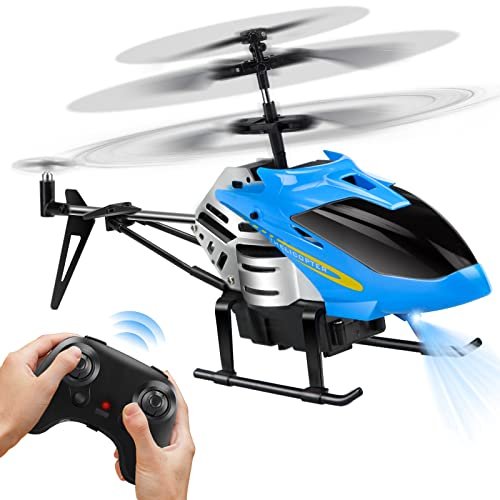 Dolanus Flying RC Helicopter with One Key Take Off Landing Auto Hover LED Light and 3.5 Channel Gyro Stabilizer Blue