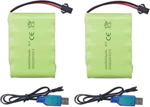 BEZGAR 6.0V 800mAh Rechargeable RC Toy Battery SM2P Plug with USB Charging Cable for Trucks Stunt Cars Excavators