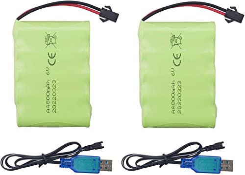 BEZGAR 6.0V 800mAh Rechargeable RC Toy Battery SM2P Plug with USB Charging Cable for Trucks Stunt Cars Excavators
