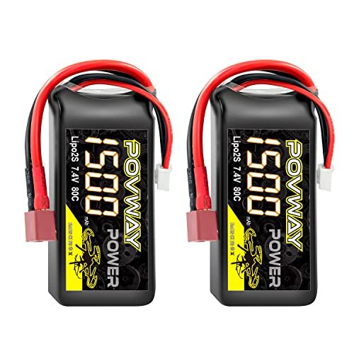 POVWAY 1500mAh 2S 7.4V 80C RC Lipo Battery with T Plug for Tower Hobbies ASW 28 2.0m RC Glider Airplane and Other RC Models 2 Packs
