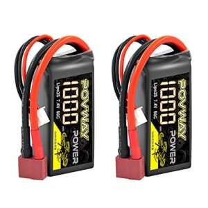 POVWAY 7.4V Lipo Battery 2S 1000mAh 50C with T Plug for 1/24 Scale RC Truck Bodies and More