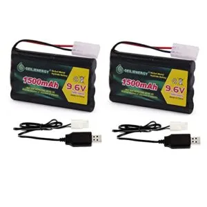 QBLPOWER 9.6V 1500mAh NI MH Rechargeable Battery Pack for RC Car Truck and Trailer Vehicles with USB Charger Cables 2 Pack