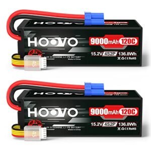 HOOVO 4S Lipo Battery 15.2V 9000mAh 120C High Voltage Hard Case EC5 Plug for Gizmo RC Boats Cars Trucks Buggies Drones 2 Pack