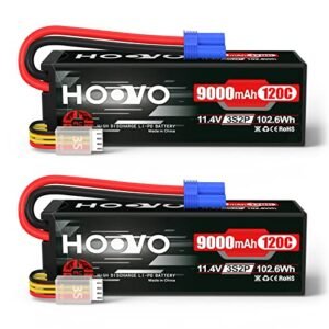 HOOVO 3S Lipo Battery 11.4V 9000mAh 120C High Voltage Hard Case with EC5 Plug for RC Media Trucks Cars Boats and Drones 2 Pack