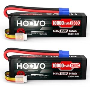 HOOVO 4S Lipo Battery 14.8V 10000mAh 120C RC Battery with EC5 Plug for Legend Hobby RC Cars Drones and More 2 Pack