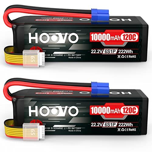 HOOVO 6S Lipo Battery 22.2V 10000mAh 120C RC Battery with EC5 Plug for Folsom RC Hobby Enthusiasts 2 Pack