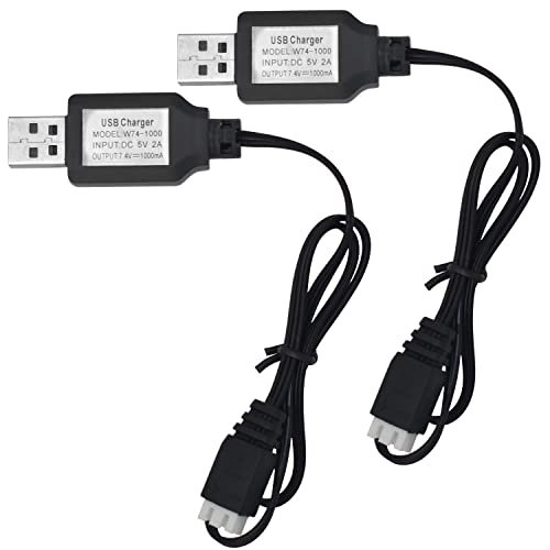 Holyton 2PCS USB Charger Cable with XH 3P Connector for SCX24 RC Rock Crawler Beadlock Wheels Remote Control Car 2S 7.4V LiPo Battery RC Car Drone Quadcopter