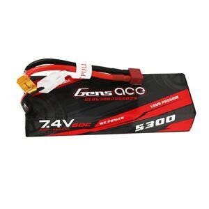 Gens ace 2S Lipo Battery 7.4V 60C 5300mAh HardCase Pack with Deans Plug Perfect for Overdose RC Wheels and Other RC Models