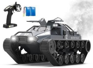 RACENT 1/12 Scale RC Tank 2.4Ghz Remote Control 4WD 360 Rotating Drifting Car Off Road All Terrain RC Truck with 2 Batteries