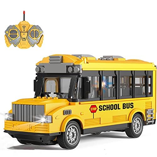 KNACKTOYZ LED RC Car Lights School Bus Remote Control Toy with 2.4G Opening Doors for Kids Ages 3 6