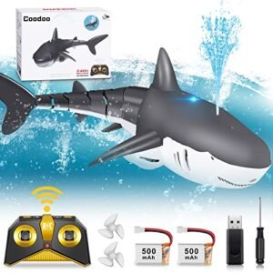 Wavemaster RC Boat Remote Control Shark Toy for Kids Ages 5 12 with Spray Water Feature Includes 2 Batteries