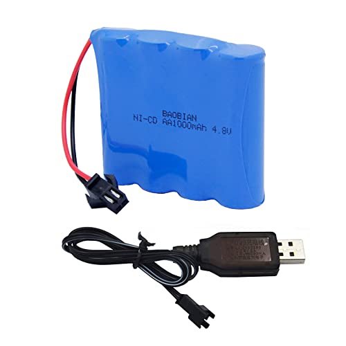 BAOBIAN 4.8V 1000mAh NiCd Rechargeable Battery Pack for RC Cars SM 2P Plug with USB Charger Cable