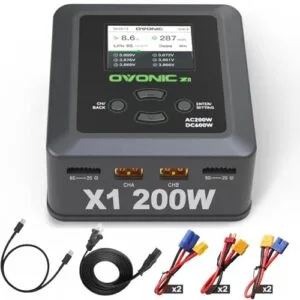 OVONIC X1 Dual RC Lipo Battery Balance Charger Smart Fast Charging for Lipo RC Batteries with Sync Charging Mode AC 200W DC 600W 15A