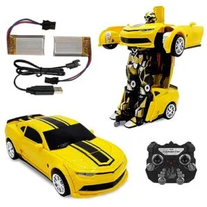 Family Smiles RC Transforming Car Robot Remote Control Toy with 360 Spin and Dual Batteries for Boys Ages 8 13