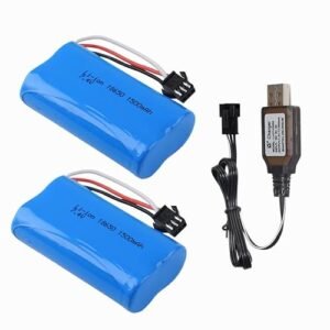 7.4V 1500mAh Li ion Rechargeable Battery with SM 3P Plug and USB Charger Cable for RC Nitro Fuel Tank and RC Toys