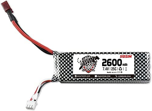 Hosim 2600mAh 7.4V 2S 25C Lipo Battery with T Plug 2S Rechargeable RC Battery FY-2600 Fit for X08 X07 High Speed RC Cars 1/10 Scale RC Cars Trucks with 7.4V Battery