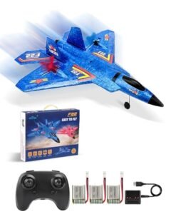 ANTSIR Jet Fighter RC Plane F 22 Raptor 2.4Ghz with Smart Gyro LED Lights and 3 Rechargeable Batteries Blue