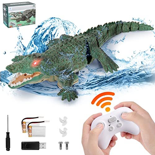 GearRoot High Simulation Crocodile Boat RC Toy with Waterproof Remote Control for Pools and Lakes