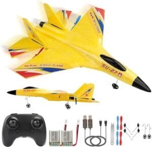 RoofWorld Su 27 Easy to Fly Electric RC Airplanes 2.4 GHZ 2 Channels Remote Control Glider with Automatic Balance Gyro for Adults Kids Beginners