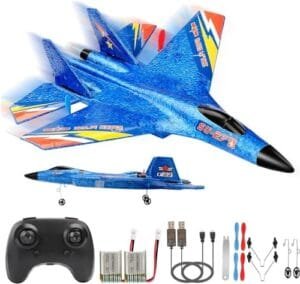 RoofWorld Su 27 RC Plane for Kids 2.4 GHZ 2 Channels Remote Control Glider with Automatic Balance Gyro Easy to Fly for Beginners