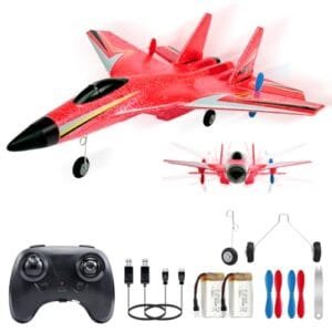 Fremego Su 27 RC Airplane with Night Lights 2.4GHz 2 Channel Remote Control Plane Gyro Stabilizer and Dual Batteries for Adults Beginners and Kids