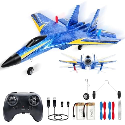 Fremego Su 27 RC Plane Night Lights 2.4GHz 2 Channel Remote Control Airplane with Gyro and 2 Batteries for Adults Beginners and Kids