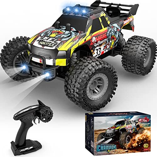 XYZ Brand RC Monster Truck with Durable Tyres 2.4GHz Remote Control All Terrain Off Road Toy Car for Kids Includes 2 Rechargeable Batteries