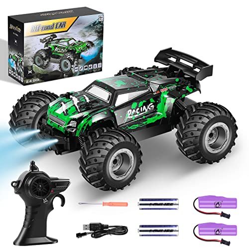 Rcjoyou RC Monster Truck Racing Rules All Terrain Remote Control Car 2WD 2.4 GHz Off Road High Speed 20 Km/h with LED Headlight and Two Batteries