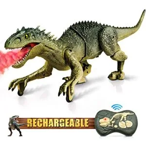 Hot Bee Remote Dinosaur Toy for Kids, Jurassic Indominus Rex Toys, 18.6in Action Figure, Big Robot Dinosaur with Simulated Flame Spray, Chomping Mouth, Light and Roaring Sounds