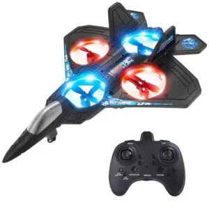 SkyRider RC Fighter Jet Drone for Kids Beginners with Auto Hovering 360 Flip and 2 Batteries