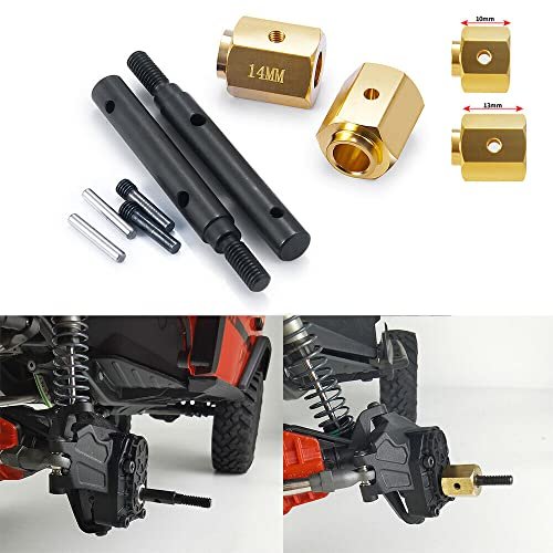 Benedict Harry Brass Extended RC Wheel Hex Hub 14.5mm Steel Stub Axle Portal Drive Set Compatible with TRX4 Defender Bronco Blazer