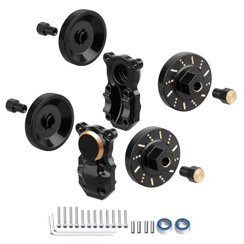 AllinRC Brass RC Car Wheel Weights Differential Covers and Ball Bearings Upgrade Kit for Axial SCX24 1/24 Scale Crawler Cars Black Gold