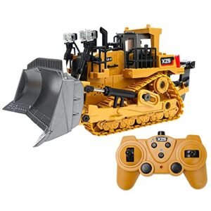 QAQQVQ Remote Control Construction Toy, Remote Control Bulldozer Toys Car 9 Channel 1:24 Hobby RC Trucks Aluminum Alloy Rc Front Loader for 4-15 Years Old Boys Kids Gift