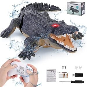 Outamateur Alligator Tours RC Boat 2.4GHz Remote Control Crocodile Toy with Glowing Eyes USB Rechargeable Waterproof Floating Lake Pool Toy for Kids Aged 6+
