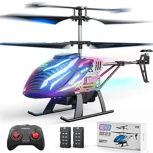DEERC DE23 RC 7 Aircraft Helicopter with 7 Colors LED Lights 2 Modular Batteries for 24 Min Flight Altitude Hold One Key Take Off Landing