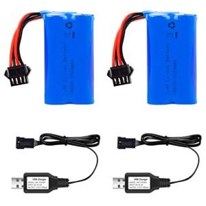 VICMILE 2000mAh 7.4V Li ion Battery for RC Nitro Fuel Gun with SM 4P Plug and 2 USB Chargers